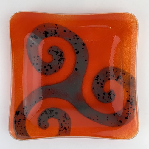 Handblown Glass Art Deco Trinket Trays Set of 2 Modern Bright Orange - Picture 6 of 9