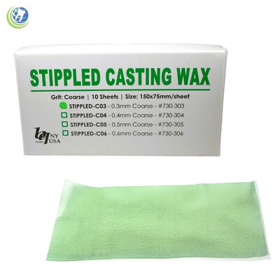 Dental Lab Stippled Casting Wax Pattern Green 0.3mm 3  x 6  -- 10 Sheets