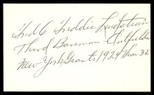 Freddie Lindstrom Baseball Index Card Signed Auto Autograph (no COA) *g3