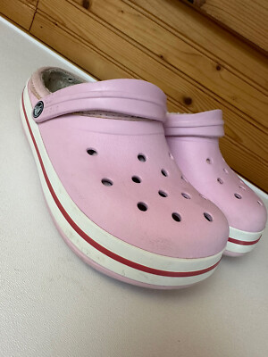 Crocs Crocband Classic Comfort Slip On Clogs Faux Fur Shoes Pink