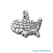 USA United States of America Map with State Borders 925 Sterling Silver Charm