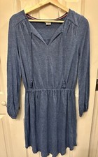 BODEN Womens Blue Linen Dress Tassel Elastic Waist Soft Jersey Size 6R EUC