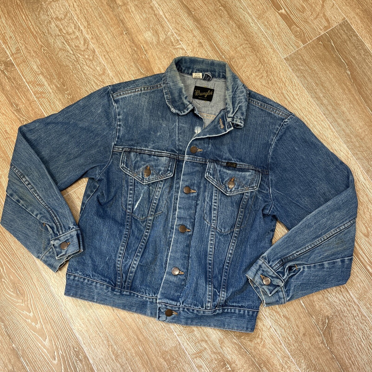 WRANGLER Vintage 70s 80s DENIM BLUE JEAN JACKET SIZE 40 Made in USA