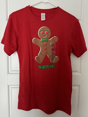 Oh Bite Me Gingerbread Red Christmas Shirt Medium