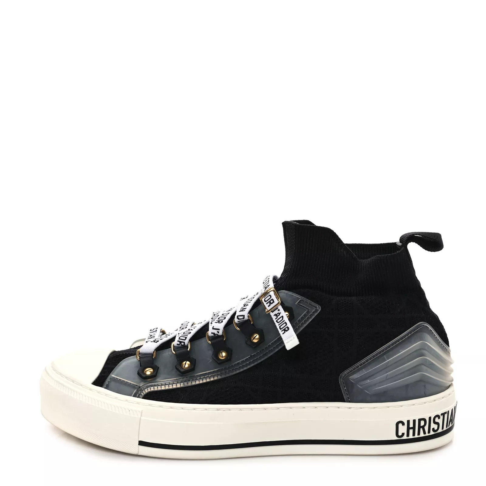 Baskets montantes Christian Dior Walk'N'Dior noir tricot technique cuir de veau 41