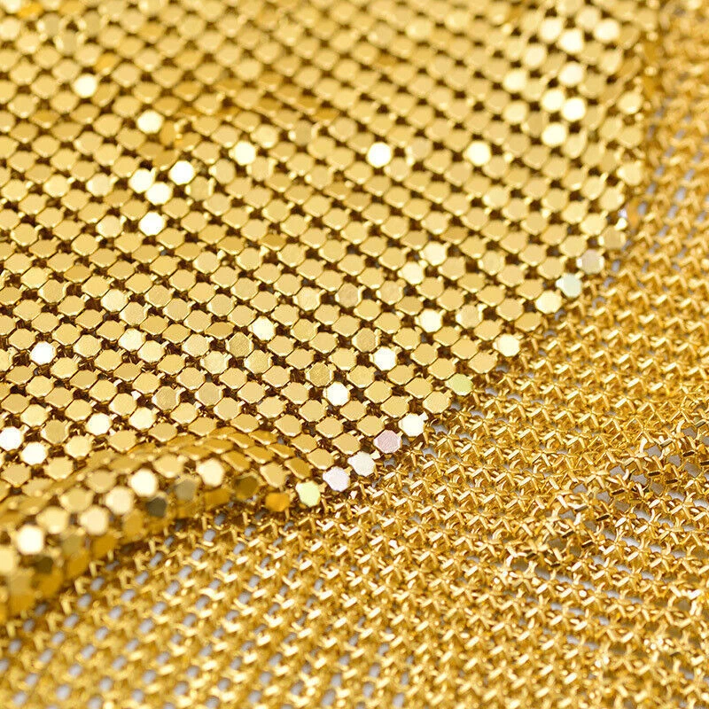 Shiny Metal Sequin Mesh Fabric Sheet Chainmail Aluminum Net for Clothing Craft - Image 2 of 4