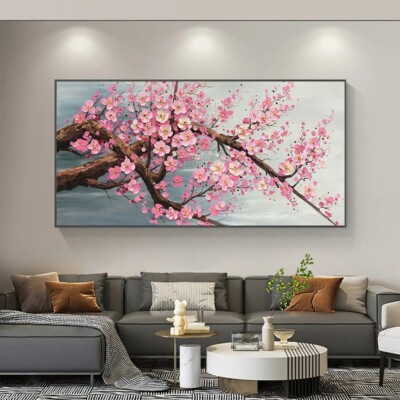 Pink Cherry Blossom Canvas Wall Art Paintings Textured Palette