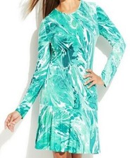 NWT $99.50 MICHAEL KORS Rainwater Print Flounce Hem Jersey Dress Pepper Green L