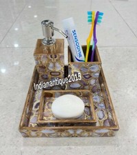 Beautiful Set 4 Pcs Bathroom Essential Gold Color Toothbrush Holder, Soap