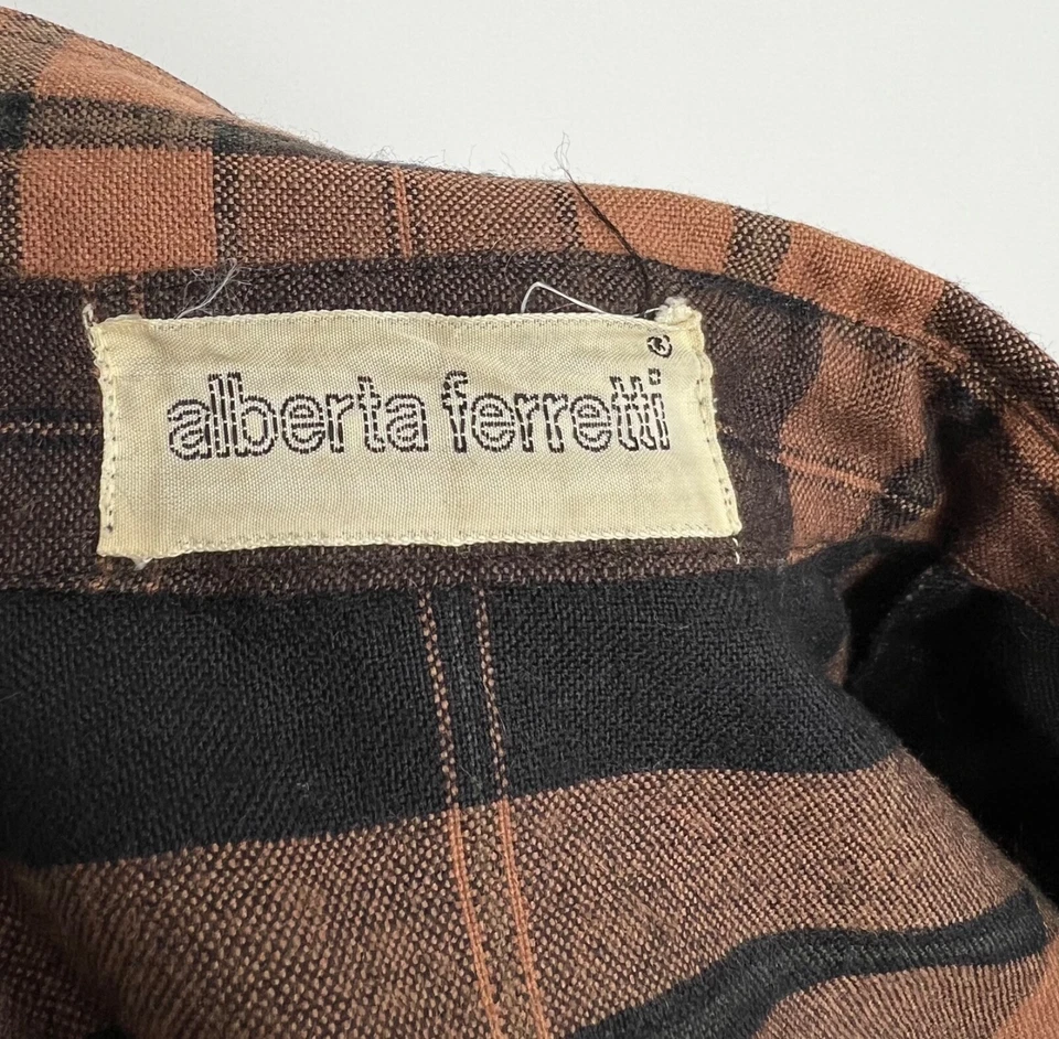 Archivo 🔥 Camisa Alberta Ferretti Años 90 Cuadros Lana Abotonada Marrón Negro Talla 10 Foto 4 de 4