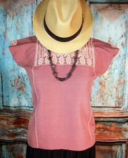 M/L Sz Huipil Top Mayan Mauve Color Handwoven Backstrap Loom Chiapas Mexico Boho