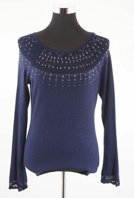 White House Black Market Damen Pulli Pullover S dunkel blau leicht Rundhals A754