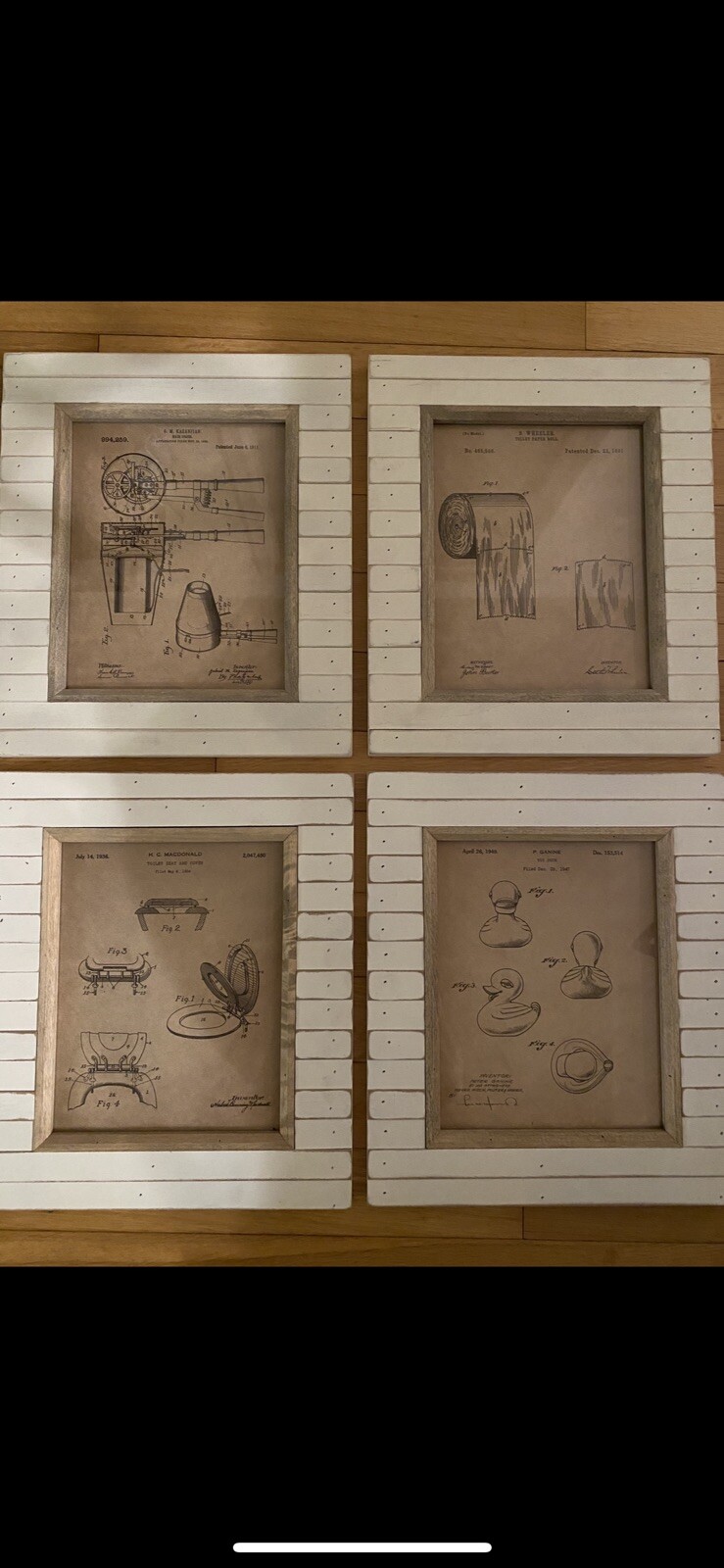 Vintage Picture Frames w/ Blueprints Inventions Unique Wood Standard 8x11 Photos-image