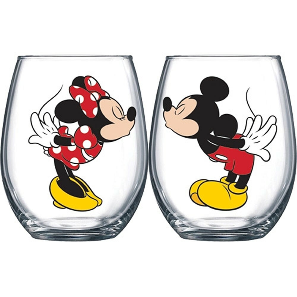 Disney 46040 Mickey & Minnie Kissing Wine Glass Set - 14.5 oz