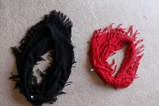 Lot Of 2 Women’s Infinity Scoop Scarfs Knit Sheer Crochet Red And Black