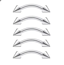 14G Spiked Eyebrow Ring- Surgical Steel Curved Barbell You Choose The Length