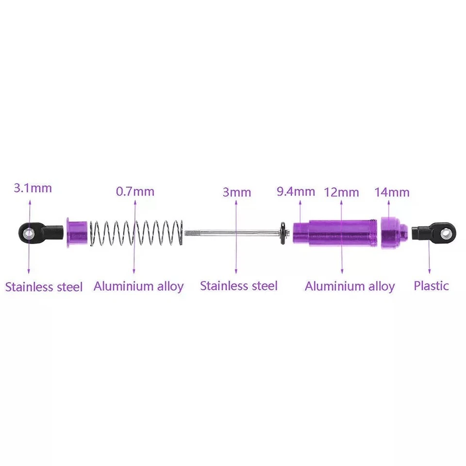 Purple 4PCS 75-115mm Big Bore Shocks Oil Filled For TRX4 LCG SCX10 RC Crawler - Image 3 of 4