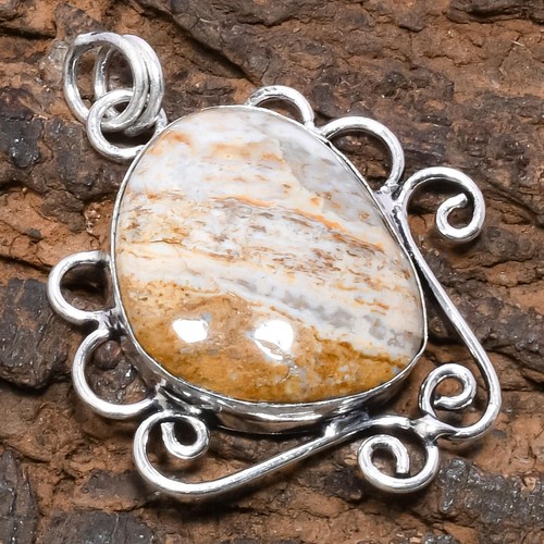 Pendentif En Argent Plaqué Avec Agate Bleue Naturelle - Fait Main, Style Vintage - Lot Disponible