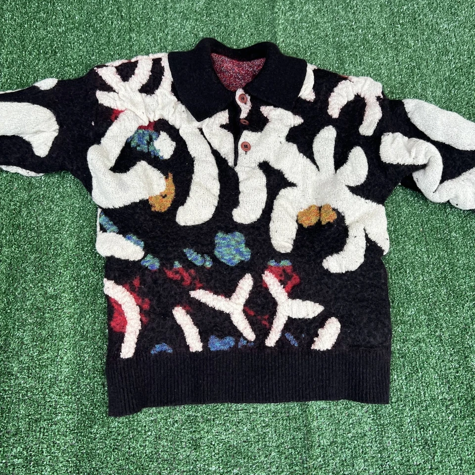 VTG Coogi Style Sweater Womens Small Black 3D Knit Henley Wool Acylic 80s 90s - Image 2 of 4