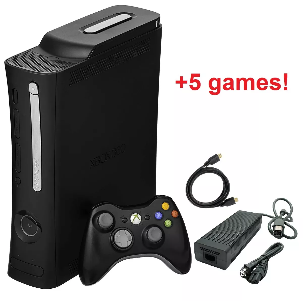 Xbox 360 Elite Black Console Bundle Controller Cable HDD 5 Video Games  Microsoft