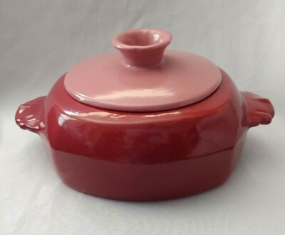 VTG FRANKOMA POTTERY PLAINSMAN BURGUNDY CASSEROLE & LID 1.5 QT SIGNED