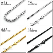 16-36"MEN Stainless Steel 2.5mm Silver/Gold/Black Plated Box Chain Necklace