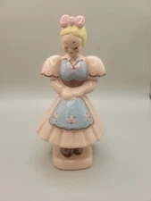 Kay Finch California Pottery Pink Girl Maiden Lady Bowing Eyes Closed Blonde 7"