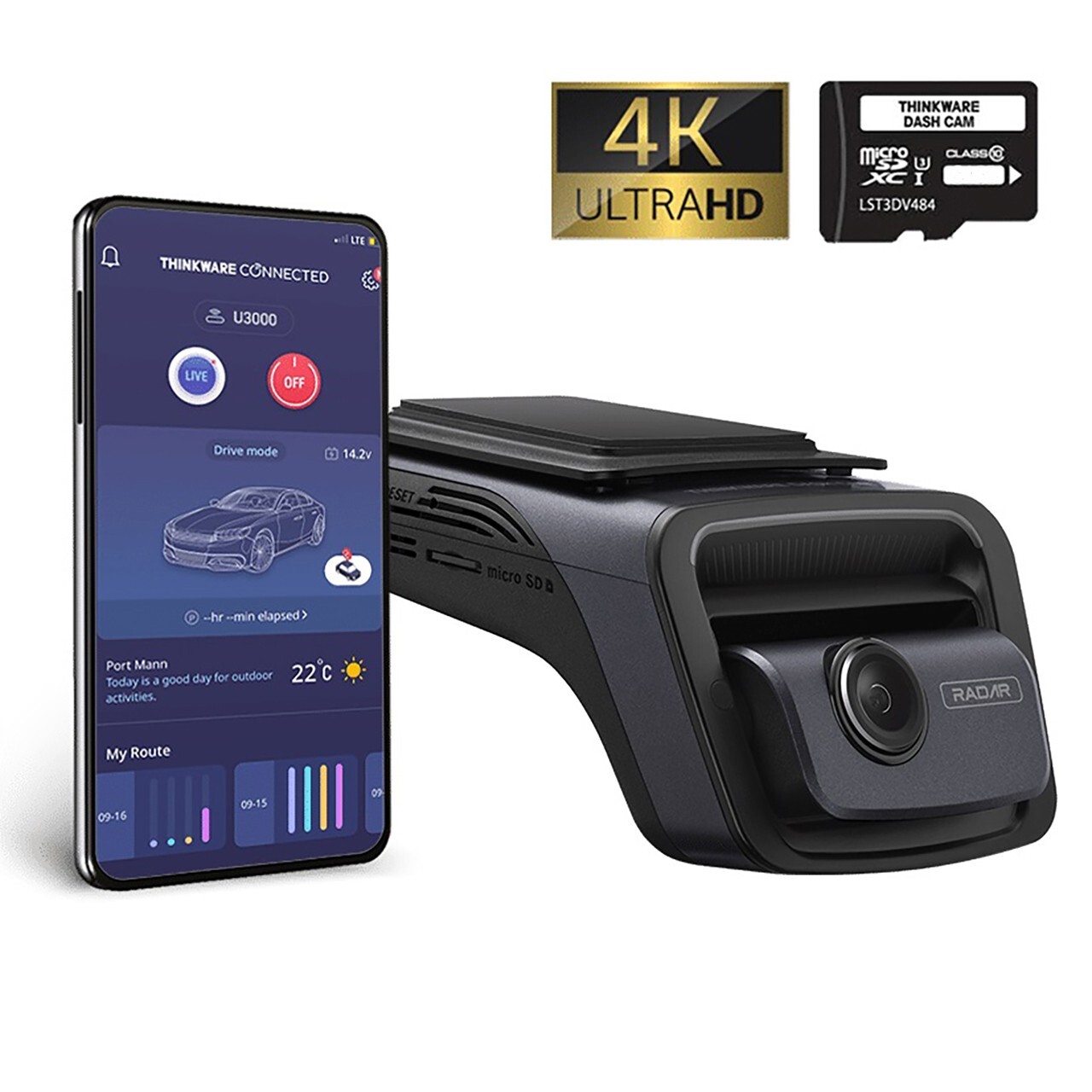 Thinkware U3000 Front Dash Cam 4k UHD 2160p - with Radar, Hardwire Lead included