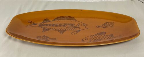 Grand plat à poisson Longchamp peint à la main émaillé et craquelé - Imagen 1 de 8