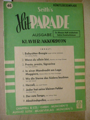 Musiknoten '' Hit-PARADE '' Band 46 für Klavier/Akkordeon-Inhalt Foto 2.