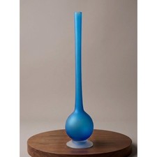 Jarrón vintage de vidrio satinado azul Carlo Moretti, cuello lápiz de Murano de 13,75"