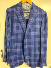 Cesare Attolini Blue Plaid 2-Piece Sport Coat Single-Breasted Notch 42