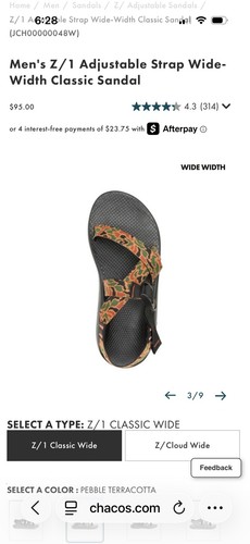 Chaco Men Z/1 Adjustable Strap Pebble Terracotta Wide-Width Classic Sandal