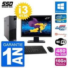 PC Lenovo M83 SFF Ecran 27" Intel i3-4130 RAM 16Go SSD 480Go Windows 10 Wifi