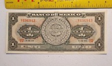 Old Mexico 1 Peso Aztec Calendar Note 1954 aUNC; Pick 56b
