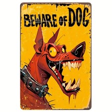 2D Vintage 'Beware of Dog' Metal Sign Warning Plaque Fence Doors Wall Decoration