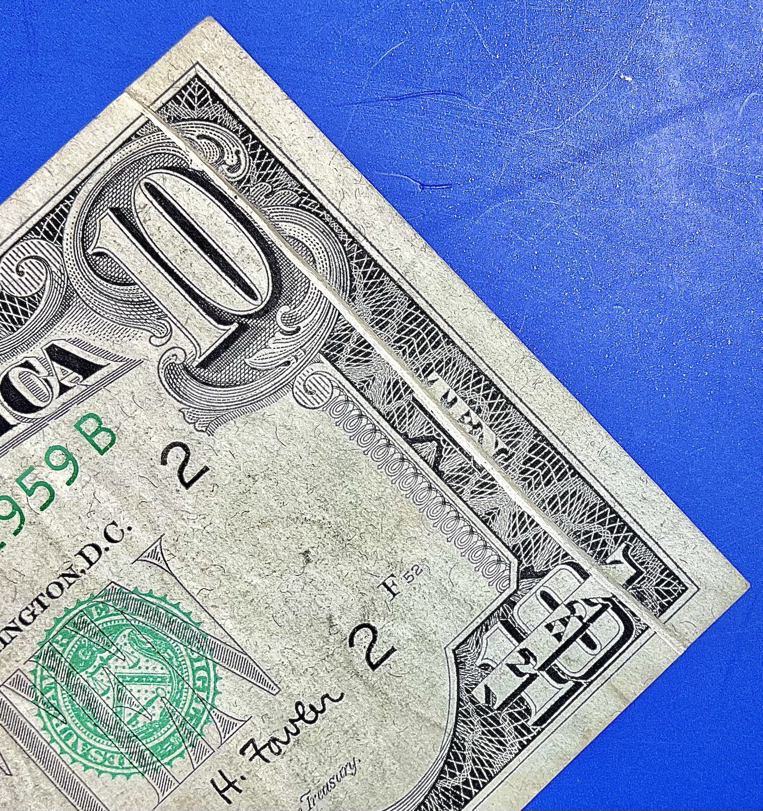 ERROR ✦ 1963B $10 Federal Reserve Note ✦ Gutter Fold Over Error Note, Very Rare!