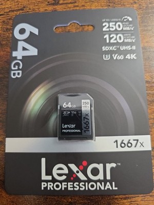 Lexar Professional 1667x 64GB SDXC UHS II Memory Card 250MBs 4K Video Capture