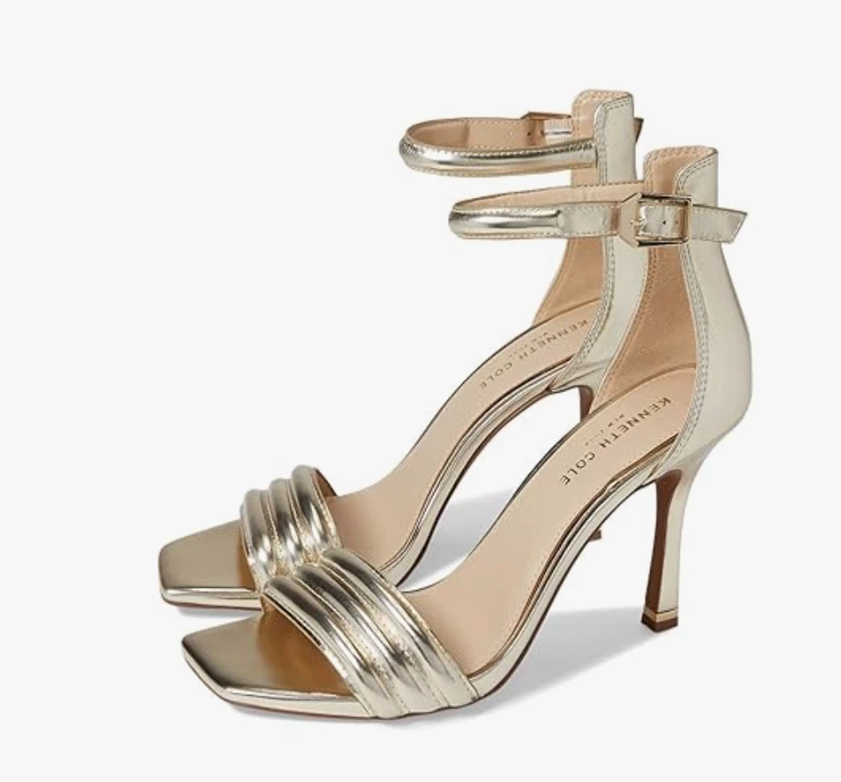 Kenneth Cole Hart Gold Ankle Strap 4" Heels NIB