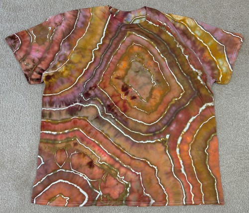 Handmade Ice Tie Dye T-Shirt 2XL Mens Womens Soft Cotton Rust Brown Geode