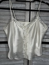 Vintage Victoria's Secret Satin Lace Camisole Top Size M Ivory Button Front