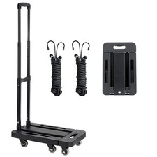 Folding Hand Truck, 500 lbs, 6 Wheels, Elastic Ropes, Adjustable Base, Black