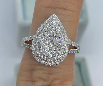 2.20Ctw Round Cut Real Moissanite Cluster Engagement Ring 14K White Gold Plated