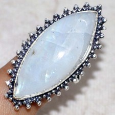 Rainbow Moonstone 925 Silver Plated Ring US 9 Jewellery Fresh Stock Deal JW