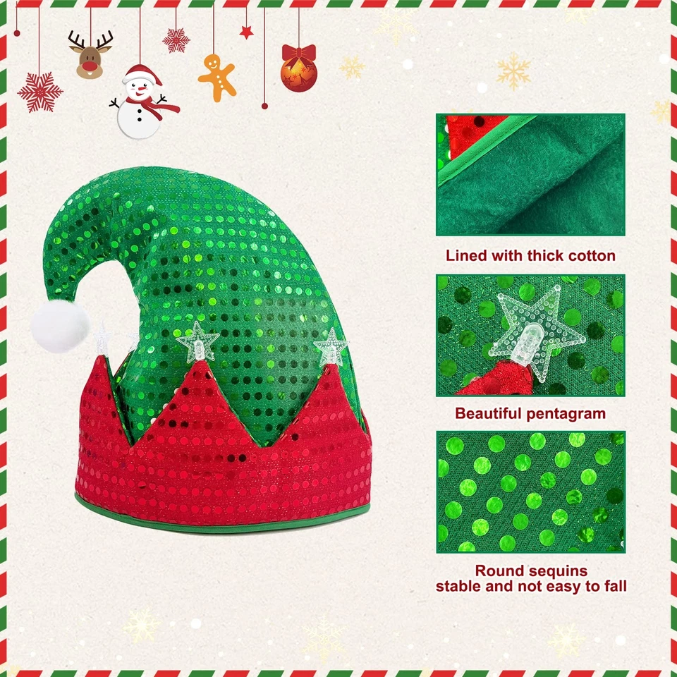 Elf Hat,Christmas LED Santa Hats,Light Up Elves Caps Costume Accessory,Funny ... - Image 3 of 4