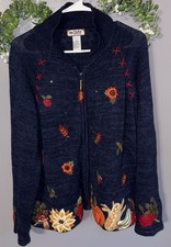 Vintage 90s Womens Tiara International Fall Autumn Harvest Zip Up Cardigan Sz XL