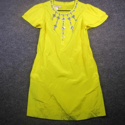 By Malene Birger Dress Womens Yellow Ursella Jeweled Neck Short Sleeve