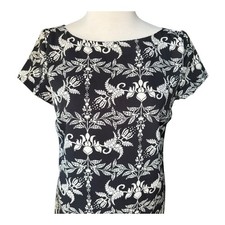 Zara Woman Black & Ivory Floral Print Short Sleeve Sheath Dress Small