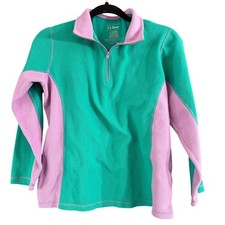 L.L. Bean Girls 1/4 Zip Green  Purple Fleece Pullover Jacket Size Large L 14-16