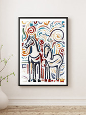 Horse Love Embroidered Wall Art Re-Print Stretched Canvas RTH 12x16